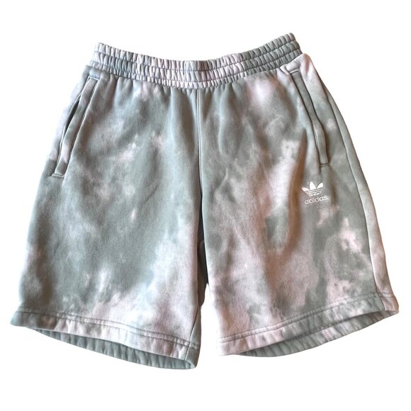ADIDAS MENS S SWEAT SHORTS ATHLEISURE TIE DYE PALE GREEN WHITE POCKETS - Picture 1 of 15